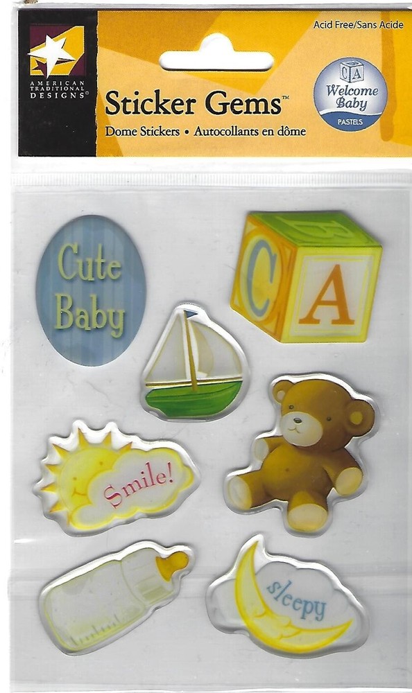 WELCOME BABY STICKER GEMS SCRAPBOOKING *AMERICAN TRADITIONAL 7 PCS