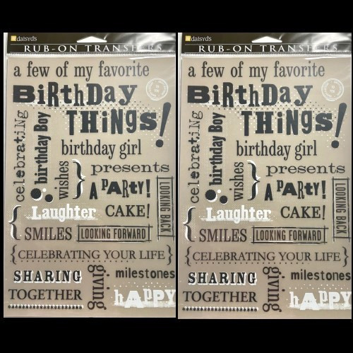LOT OF 2 SETS DAISY D’S RUB-ON TRANSFERS IMAGES BIRTHDAY DESCRIPTIVE WORDS