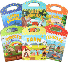 6Pcs Reusable Sticker Books, Sticker Books for Toddlers 2-4 Years, Vehicles Inse