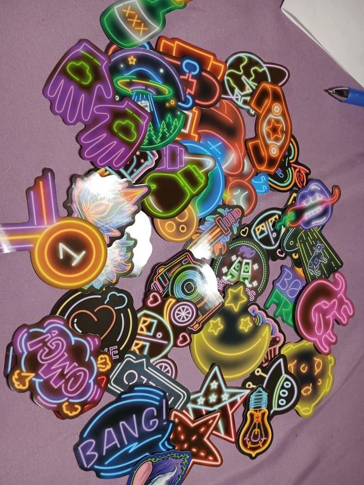 Lot of 129 Assorted Neon Stickers Decals Various Themes & Designs (B1)