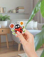 Ladybug with Flowers Die Cut Vinyl Stickers Set Scrapbooking Laptop Waterbottle