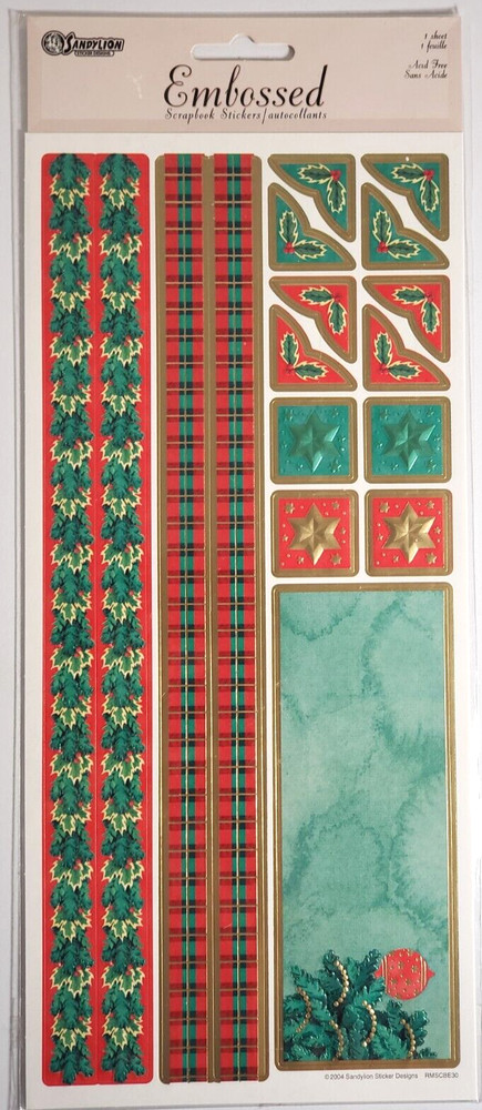 SANDYLION Embossed Scrapbook Stickers – CHRISTMAS BORDERS & CORNERS – 17 pcs