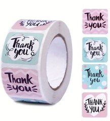 500 pcs Sticker Seals Roll Cute Square Pastel Thank You Semi Gloss Self Adhesive