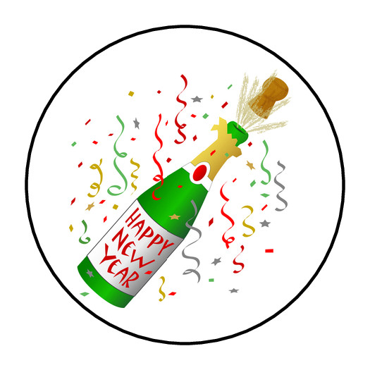HAPPY NEW YEAR ENVELOPE SEALS STICKERS LABELS TAGS 1.5″ ROUND (30) CHAMPAGNE