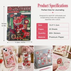 Tmtains 45 Sheets Japanese Sticker Book for 6.1 x 4.3 x 0.7 inches, Aa-red