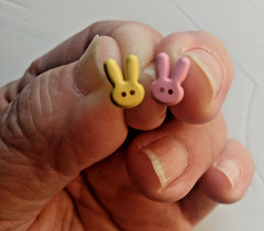 Lot Of 42 Mix Mini Bunnies Paper Brads Yellow and Pink Pastel 6x8mm Paper Crafts