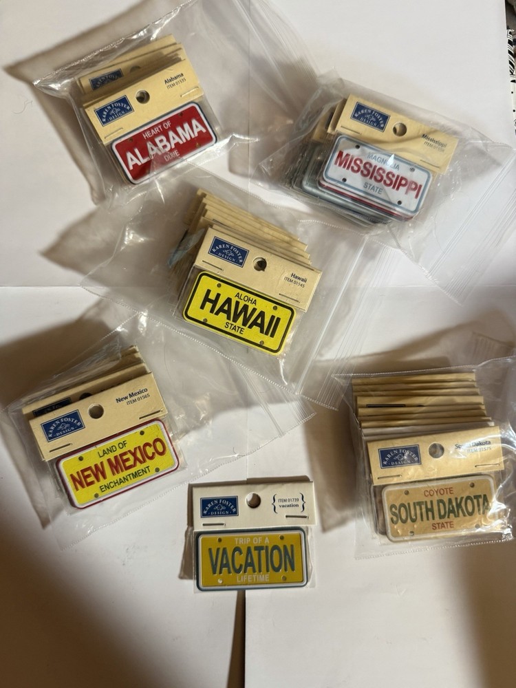 Karen Foster Mini License Plate Lot 50 States + Vacation 1 3/4″ X 3/4″ Stickers