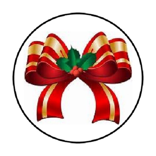 48 XMAS BOW IMAGE !! ENVELOPE SEALS LABELS STICKERS 1.2″ ROUND