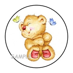 30 CUTE TEDDY BEAR AND BUTTERFLIES ENVELOPE SEALS LABELS STICKERS 1.5″ ROUND