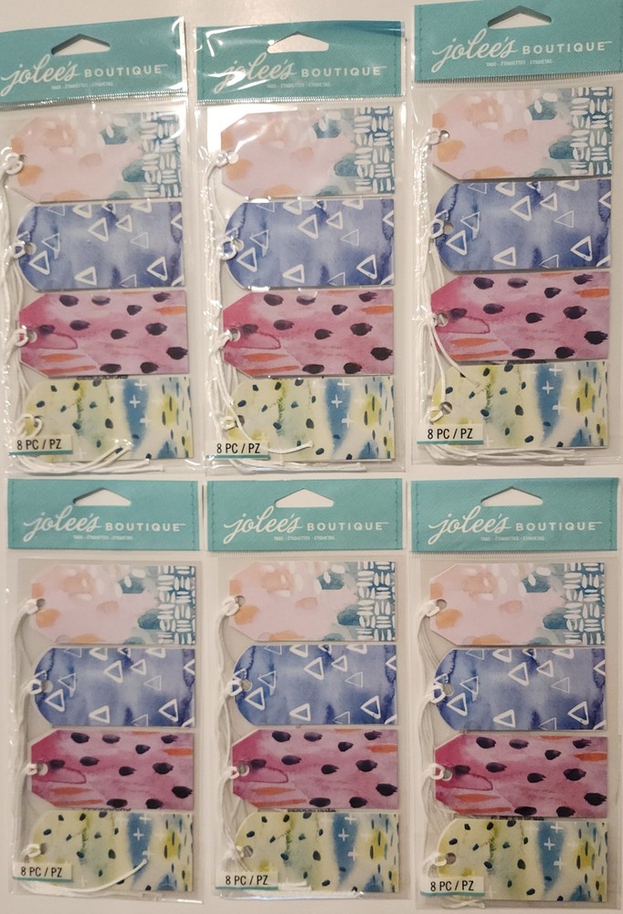 Lot of 6 packs JOLEE’S Boutique Watercolor Pattern Tags with ties