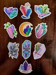 STICKERS x 10 Positive Crystal Plants Moon Crystals Purple Pink Geo CR4