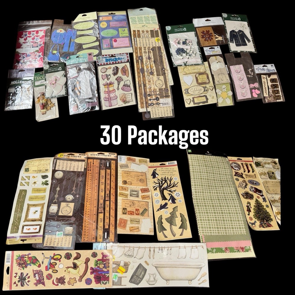HUGE LOT 30 Packages Of Stickers & Embellishments Crafts Scrapbooking Hobbies