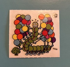 Vintage 80s Stickers BJ See Thru Caterpillar Rainbow Balloons