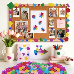 1000 Pcs Glitter Foam Stickers – Colorful Self-Adhesive Geometric Art Supplies