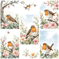Robin Birds Decoupage Rice Paper For Ornament-Wood Art A4 1 Sheet