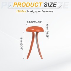 120Pcs Brads Paper Fasteners, 8×4.5 mm Metal Round Head Split Pins, Orange