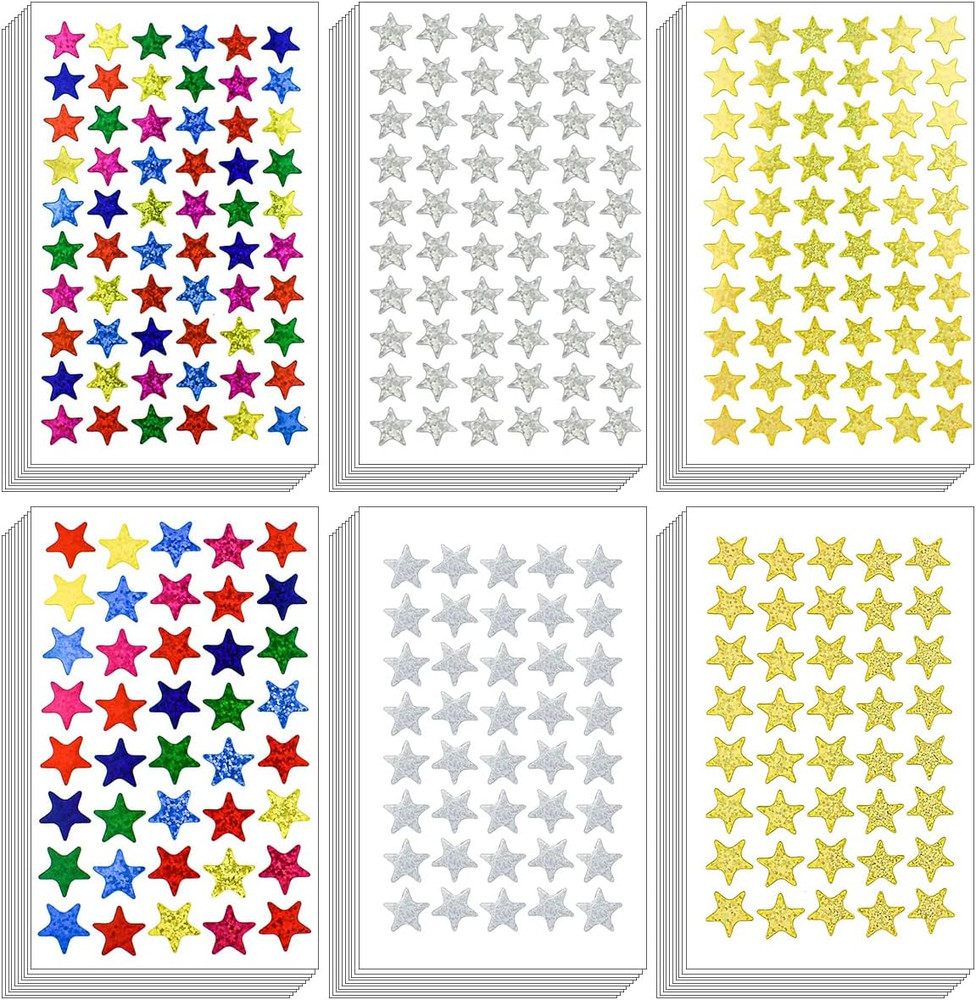 3000 Count Foil Star Stickers for Kids Reward 60 Sheets Small Self-Adhesive Shin