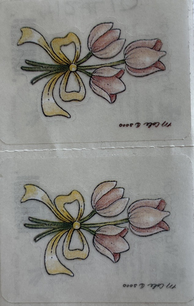 TINY PINK TULIPS Watercolor Sticker(2pc) Provo•Country•Flower •Garden•Yellow Bow
