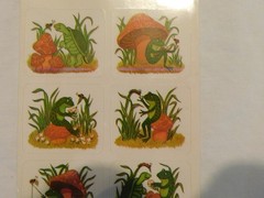 VTG DENNISON STICKERS MUSHROOMS TURTLE FROG ~RARE~ 80’s SEALS DIFFERENT DESIGNS