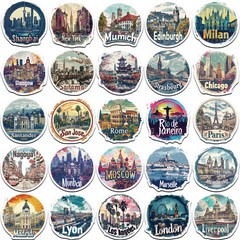 Travel City Famous Buildings Round Stickers Scrapbooking Card Journal Craft