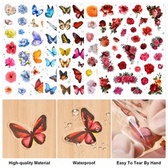 266 Pcs Scrapbook Stickers, Flower Butterfly Stickers Kit for Junk Multicolor
