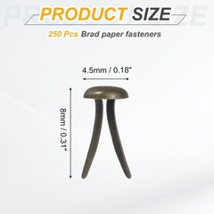 250Pcs Brads Paper Fasteners, 4.5×8 mm Metal Round Head Split Pins, Dark Bronze