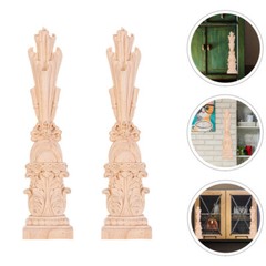 2Pcs Exquisite Wood Appliques Vintage Furniture Onlays Carved Stickers