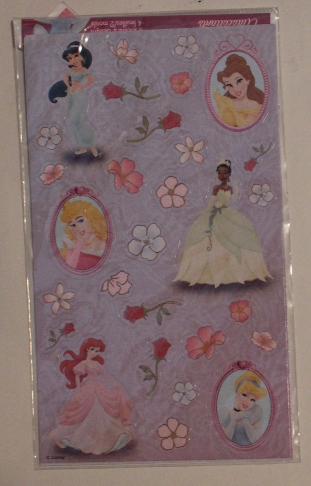New scrapbook stickers Disney Princesses 4 sheets Cinderella Belle Ariel crown