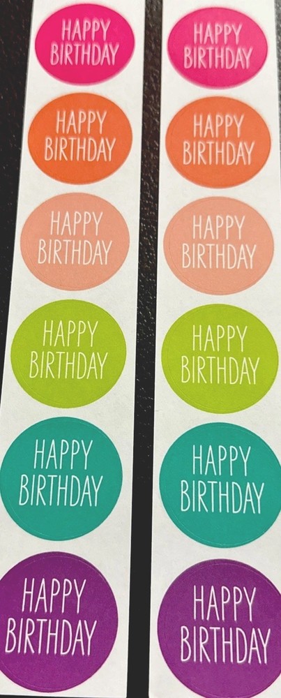 HAPPY BIRTHDAY✨12✨STICKERS✨🎉🎂🎈🎁🛍️✨8 1/2” X 1 1/4”✨🥳✨1 1/4”✨each ☝️✨🎈🎂🥳