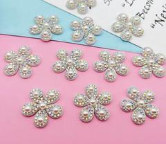 CraftbuddyUS 10 pcs x 25mm AB CLEAR Flower Rhinestone Gems , DIY(w/o Adhesive)