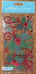 RARE Jolees Flourishes & Holly Christmas Glitter Gem Accent 3D Scrapbook Sticker