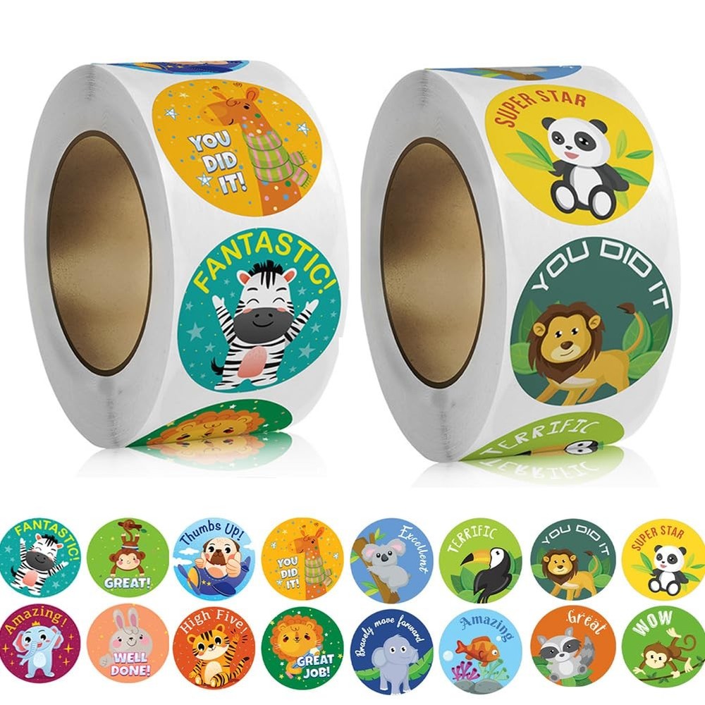 1000 Pcs Cute Animal Motivational Stickers Kids Rewards Stickers for Classroom
