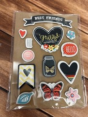 13 3D Embellishment Stickers Best Friend Theme With Heart BUTTERFLY FLOWER