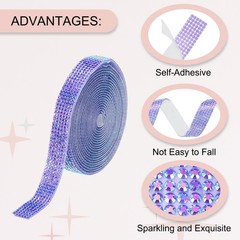 Self Adhesive Rhinestone Strips 3 Yards 0.47 Inch for Craft,Dark Purple AB