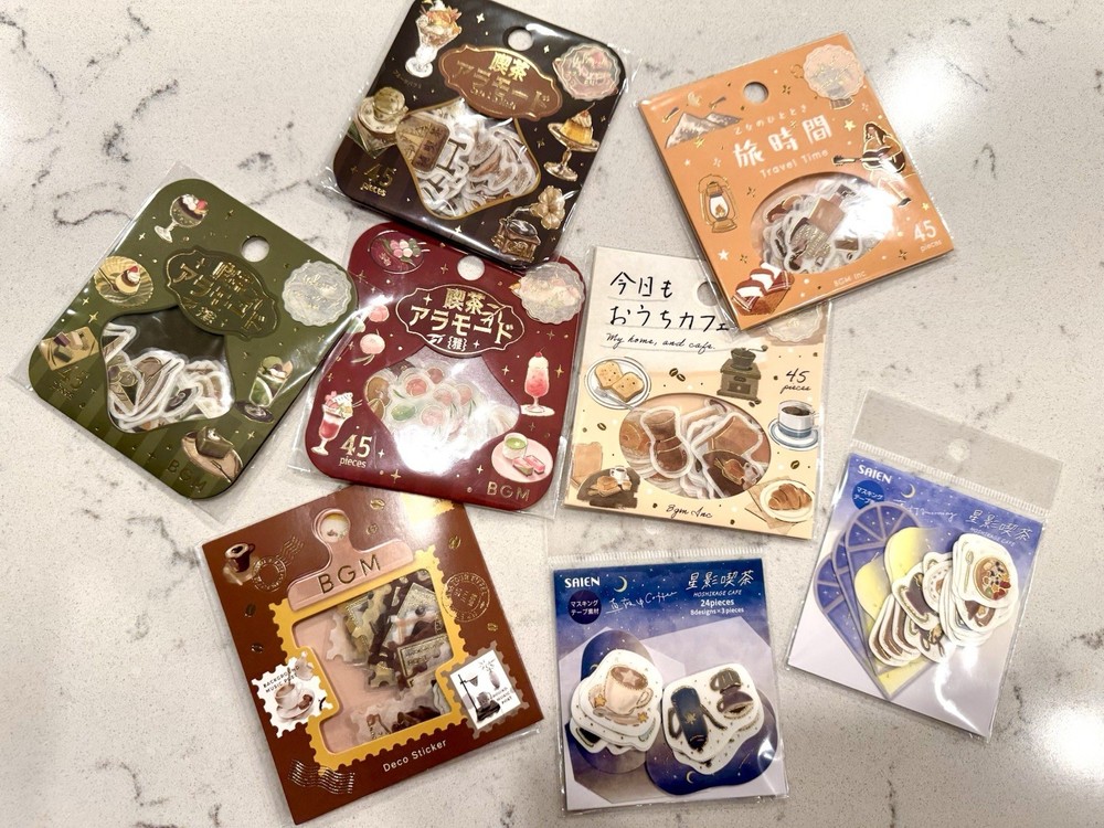 Lot of 8 BGM & SAIEN Cafe Washi Flake Stickers Japan Desserts Sweets