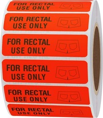 for Rectal Use Only Stickers 1.5″ x 0.375″ Fluorescent Red Stickers with Permane