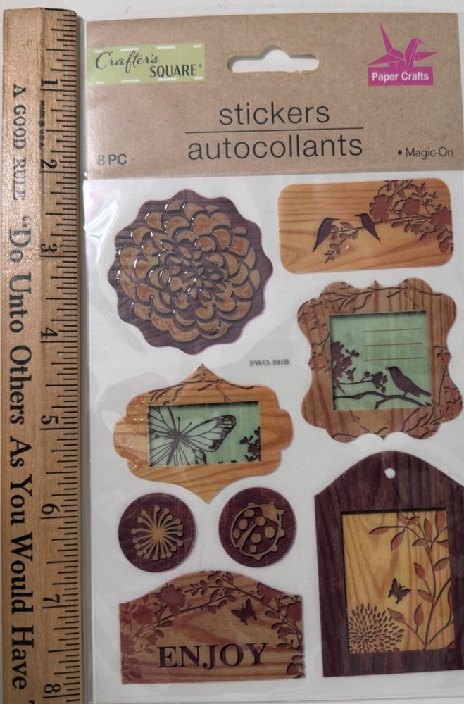 Crafter’s Square 8 Magic-On Stickers Nature Birds Butterfly Scrapbooking Sticker