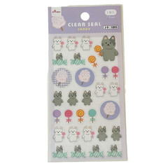 Daiso Sweet Animals Cat Candy Clear Seal Sticker Sheet