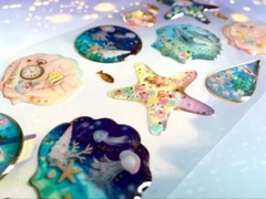 Puffy Ocean Seashells Pressed Flowers Sticker Sheet Junk Journal Girly