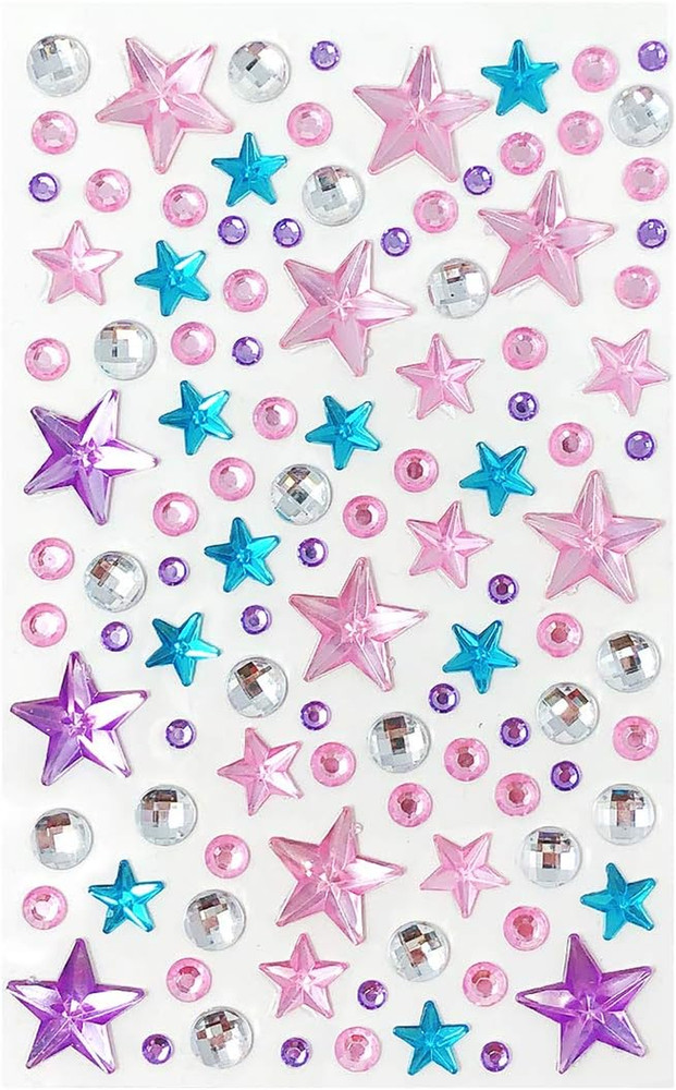 Acrylic Self Adhesive Crystal Rhinestone Gem Stickers, Stars Pink Blue Lilac