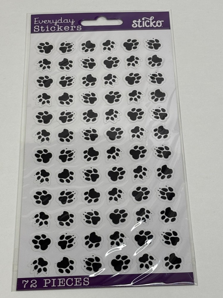 Sticko Everyday Stickers Animal Tracks 72 Pcs Black Paw Prints