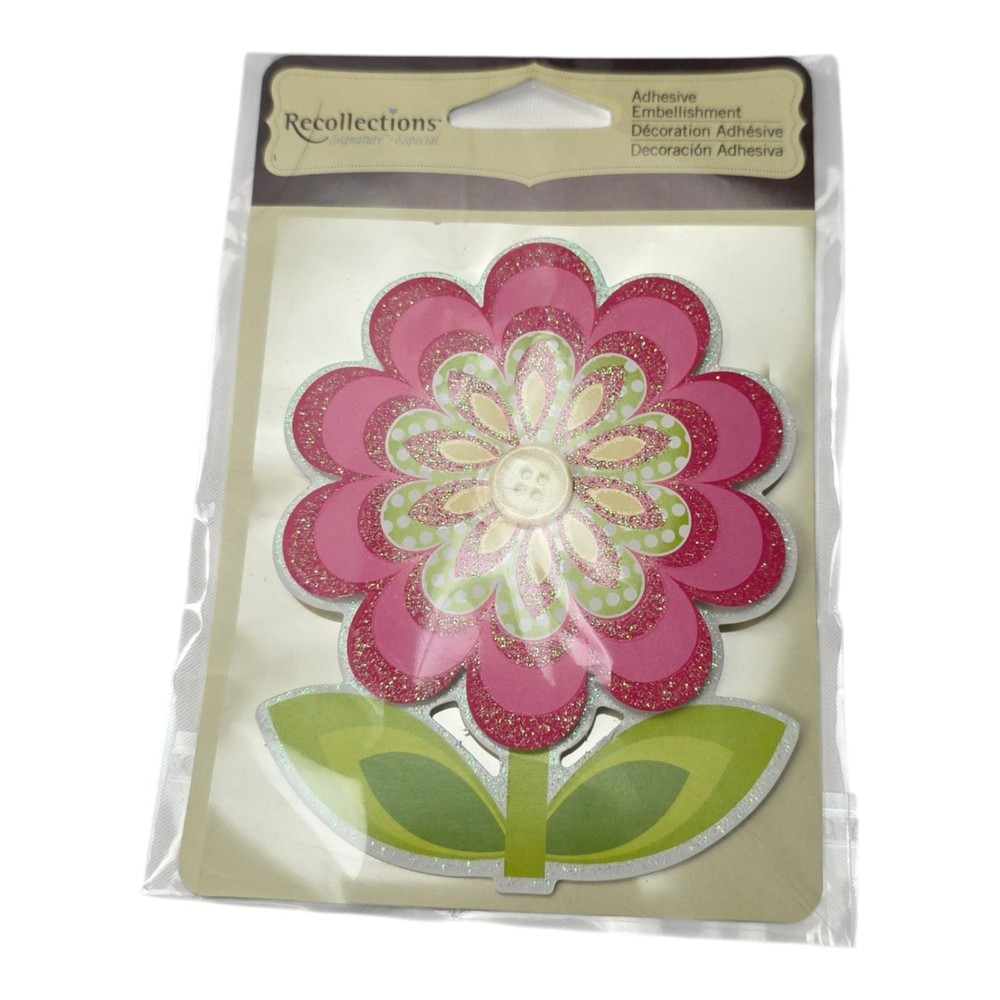 Recollections Adhesive Dimensional Floral Embellishment Pink Glitter Design