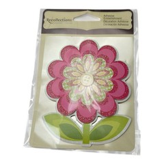 Recollections Adhesive Dimensional Floral Embellishment Pink Glitter Design
