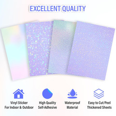 24 Sheets A4 Holographic Paper Sticker Transparent Waterproof Self Adhesive Film