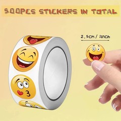 500Pcs Happy Face Stickers Roll 1 Inch Fun Emoji Labels Gift Packaging_New