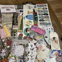 Huge Scrapbooking Lot Mostly Christmas Paper Stickers Transfers Borders Tags +++