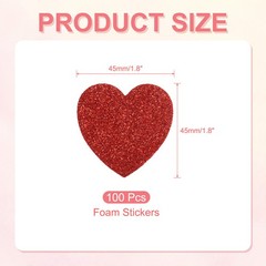 1.8″x1.8″ Heart Foam Stickers, 100Pcs EVA Glitters Foam Shape Sticker, Red