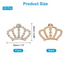 60Pcs Crown Charms 1.3″ x 0.98″ Mini Metal Rhinestone Crown Gold