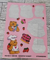 Vtg Scratch & Sniff Stickers Sheet Lot Strawberry Bears Chocolate Dog Sticker