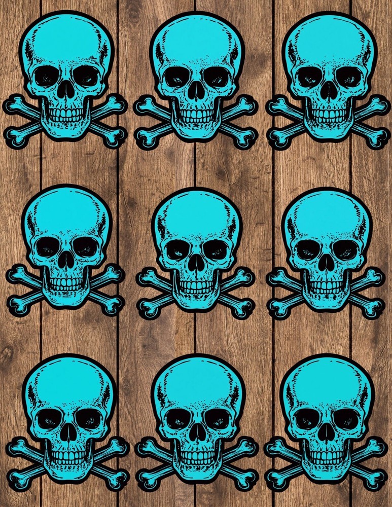 Teal Skull and Crossbones Die Cut Stickers Set Scrapbooking Laptop Waterbottle